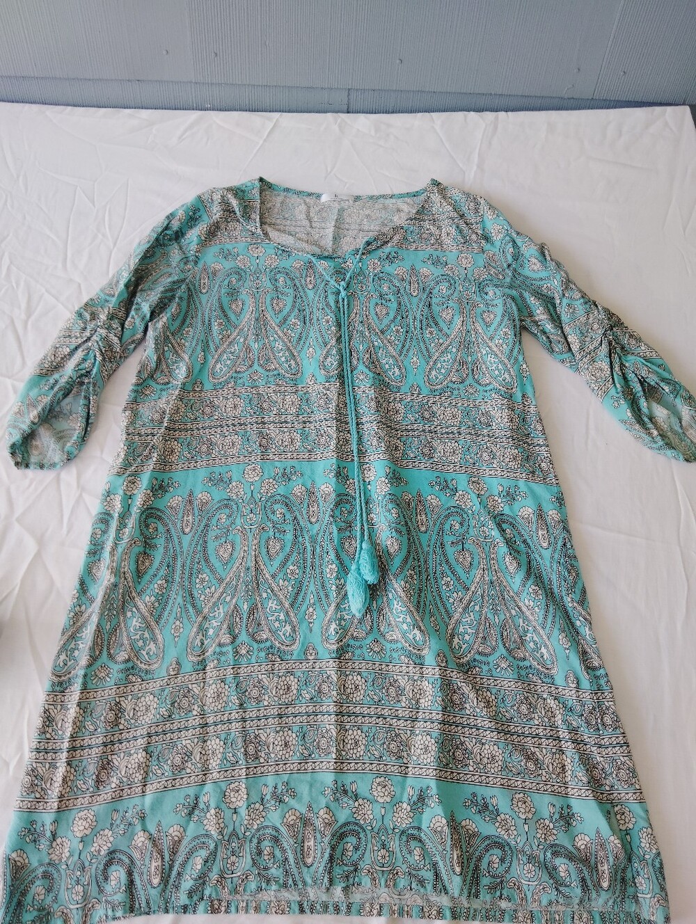 HT Women's Turquoise Paisley Tie-Front Bojo Dress